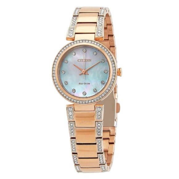 CITIZEN EM0843-51D SILHOUETTE ECO-DRIVE MOP GLITZ DIAL ROSE GOLD WOMENS WATCH
